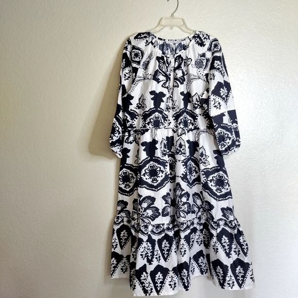 Chico's Dresses & Skirts - CHICO’S Puff Sleeve Tiered Maxi Dress Pockets Poplin Floral Boho Sz 14